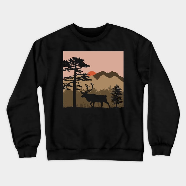 Caribou Sunset Crewneck Sweatshirt by nickbeta